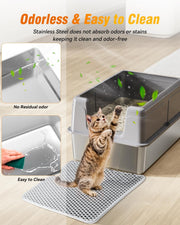 61 cm XL Stainless-Steel Cat Litter Box with High-Sided Lid