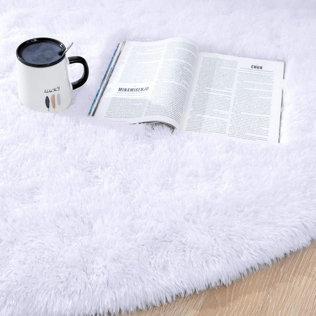 120 cm Round White Fluffy Shag Rug