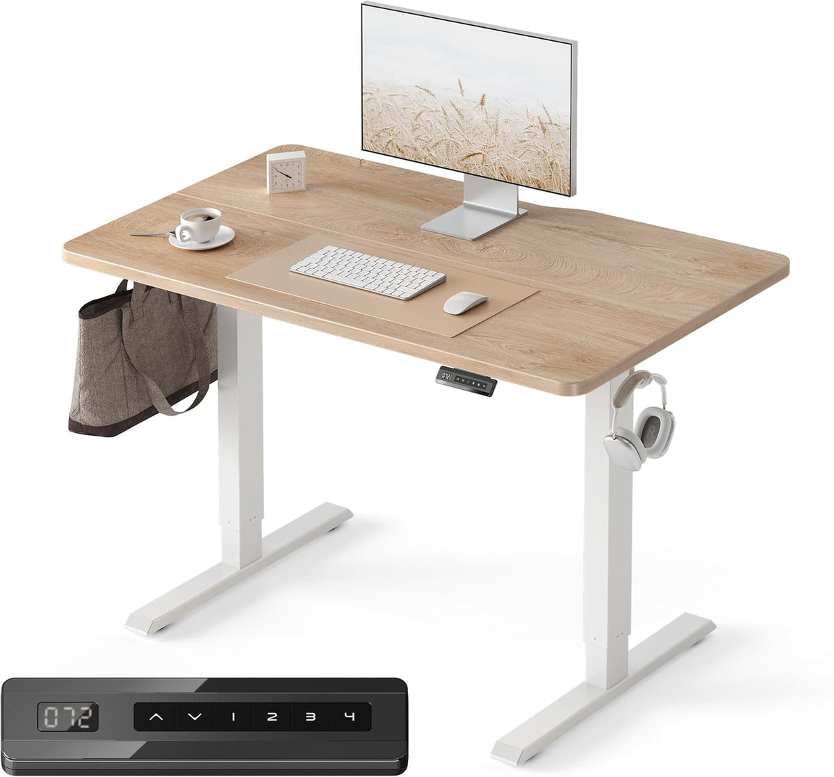 Electric Standing Desk Adjustable Height, 40 x 24 Inch Sit and Stand Desk, Home Office Desk, Ergonomic Workstation Computer Desk, Ivory