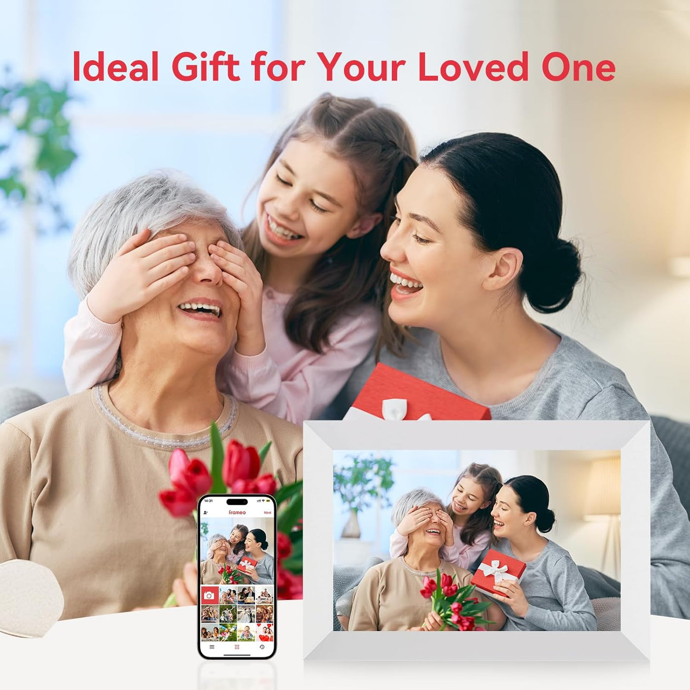 WiFi Digital Picture Frame 32GB Memory 10.1 Inch, 1280x800 HD IPS Touch Screen Photo Frame Electronic, Easy Setup, Share Photos or Videos Anywhere via Free Frameo APP