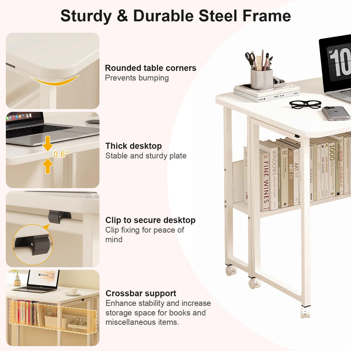 80 cm Foldable Mobile Computer Desk with Shelf