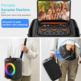 Karaoke Machine with 2 Microphones, Bluetooth Portable Speaker with DJ Party Lights, Support TWS, REC & PA, Ideal for Birthdays, Family Gatherings & Events (Black)