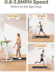 Walking Pad Treadmill, Under Desk Treadmill, 2.5HP Treadmills for Home with Remote Control & Led Display, Non-Slip, Compact Portable, Low Noise for Home/Office Fitness Exercise