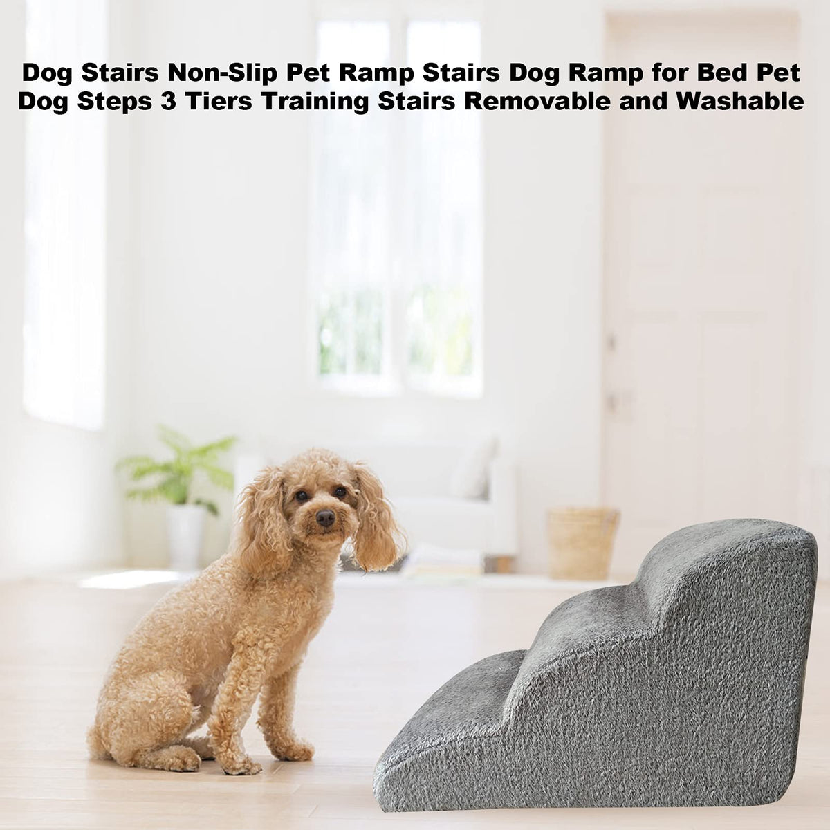 3-Tier Non-Slip Foam Pet Stairs with Washable Cover