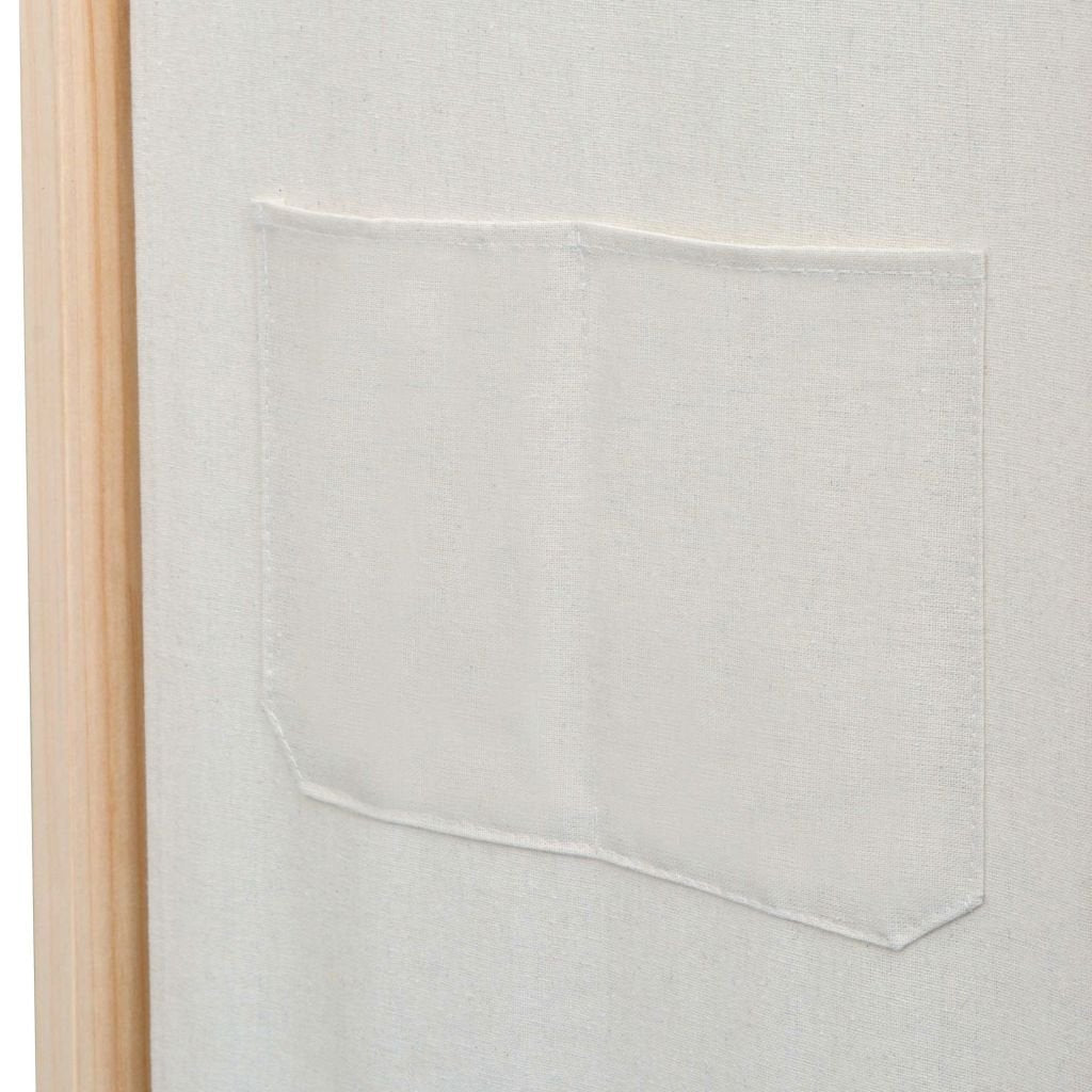 Cream 3-Panel Fir-Wood Room Divider with 5 Storage Pockets