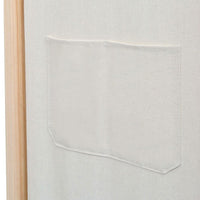 Cream 3-Panel Fir-Wood Room Divider with 5 Storage Pockets