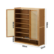 7-Tier Shoe Cabinet with 3 Rattan-Style Doors & Open Lower Shelf