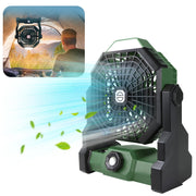 7800 mAh Rechargeable Camping Fan with LED Lantern – Green