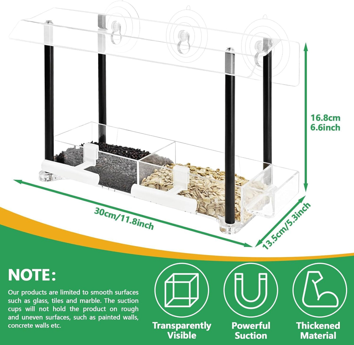 Clear Window Bird Feeder with Suction Cups & Water Tray