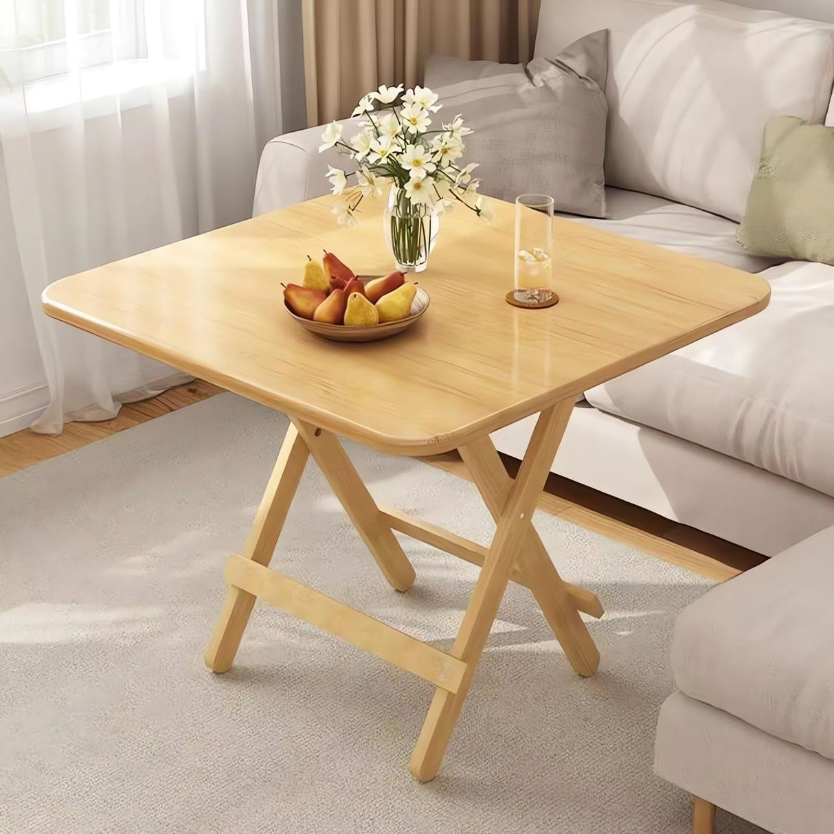 Foldable Dining Table, Living Room Table, Dining Room, Garden, Dormitory Study Table, Solid Wood Office Desk A40 (Wood, 80X80X74)