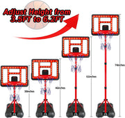 Kids Basketball Hoop Adjustable Height 3.5FT-6.2FT, Indoor Outdoor Toddler Basketball Hoop with LED Scoreboard, Boys Basketball Toy for 3 4 5 6 7 8 Years Gift, Portable Basketball Goals Sport Game