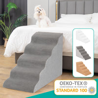 5-Tier Grey Foam Pet Stairs for Beds & Couches