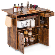 121 cm Rolling Kitchen Island with Drop Leaf, Wine Rack & Storage