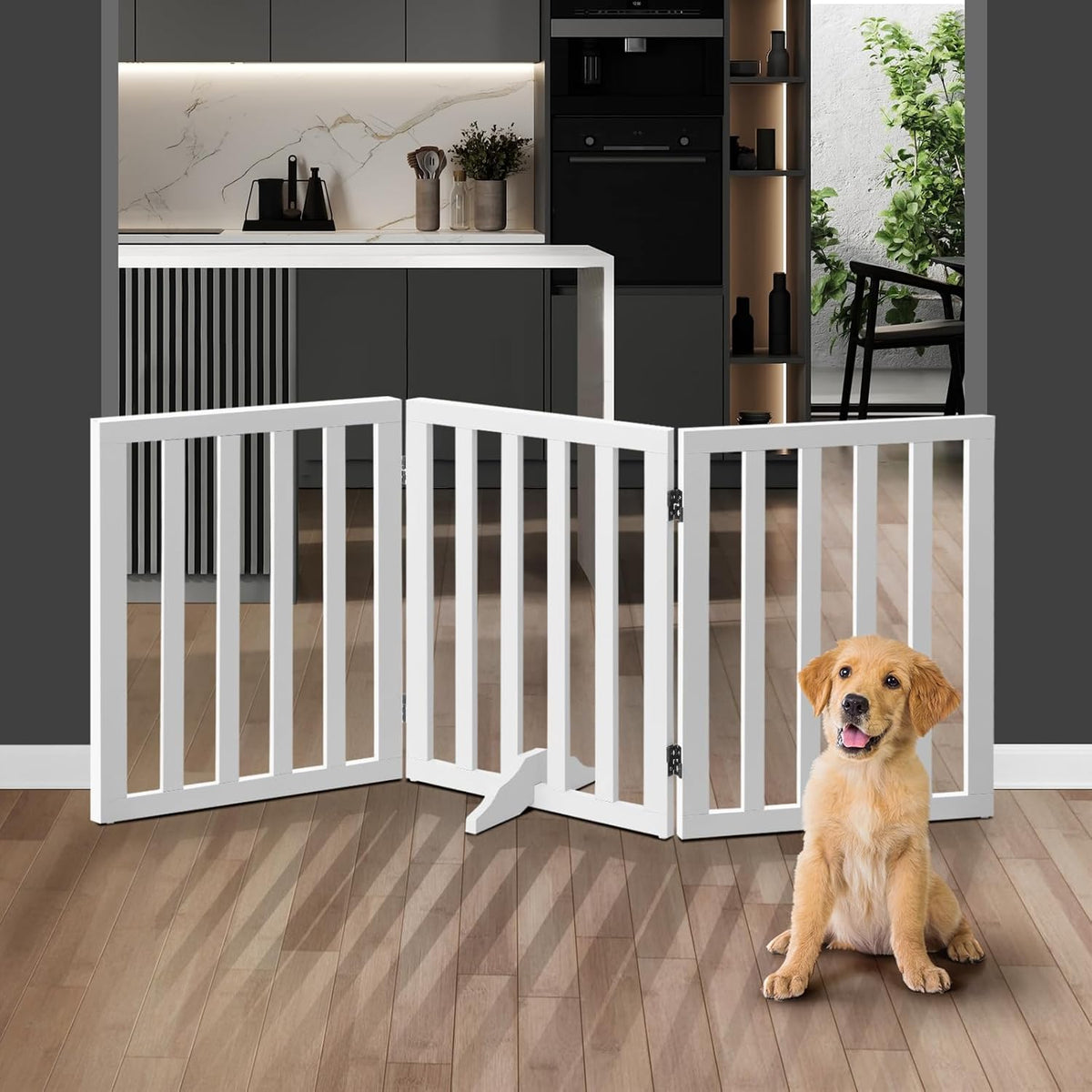 Freestanding Foldable MDF Pet Gate – 3 Sizes, White or Grey
