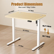 Electric Standing Desk 80x60cm (31"x23.6"), Height Adjustable Sit Stand Desk with Splice Board for Home Office, Computer Desk Memory Preset (White Frame + Golden Oak Desktop)