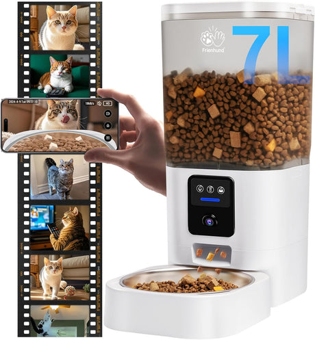 Frienhund Automatic Cat Feeder with 2K Camera: 5G WiFi Automatic Dog Feeder with Night Vision,Cat Food Dispenser with 7L Large Food Storage Container for Multiple Pet,Detachable for Easy Clean -29 Cup