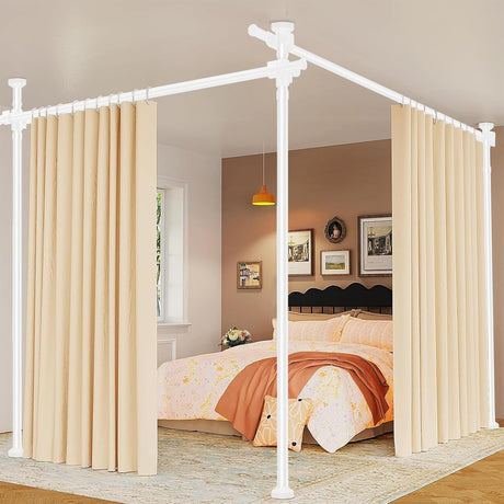 Room Divider Curtain Rod, No Drill Wall Divider for Room Separation122-305cm(H) /154-354cm(W) Adjustable Tension Rod, Heavy Duty Tension Curtain Rods for Bedroom, Living Room Or Studio