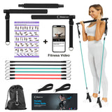 Portable Pilates Bar Kit with Resistance Bands for Men and Women - 6 Exercise Resistance Bands (15, 20, 30 LB) - Home Gym Equipment - Supports Full-Body Workouts – with Video
