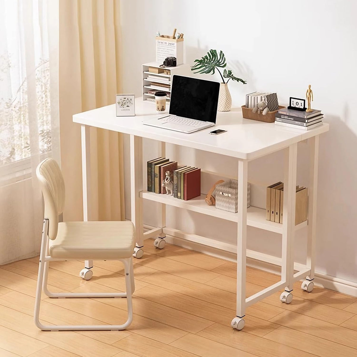 80 cm Foldable Mobile Computer Desk with Shelf