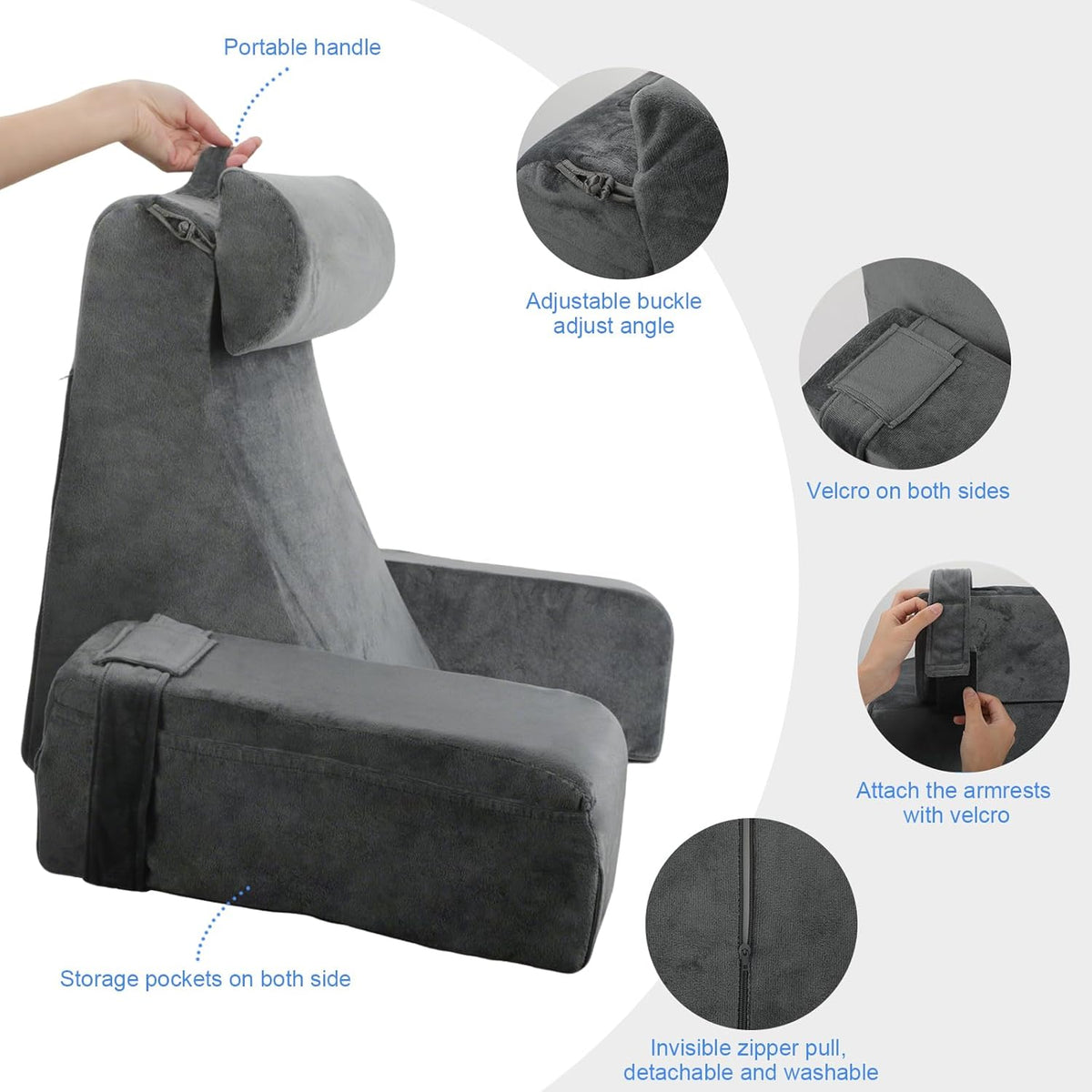 Reading Backrest Pillow with Arms & Storage Pockets