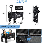 L4 Heavy-Duty Collapsible Utility Wagon with Side Pocket