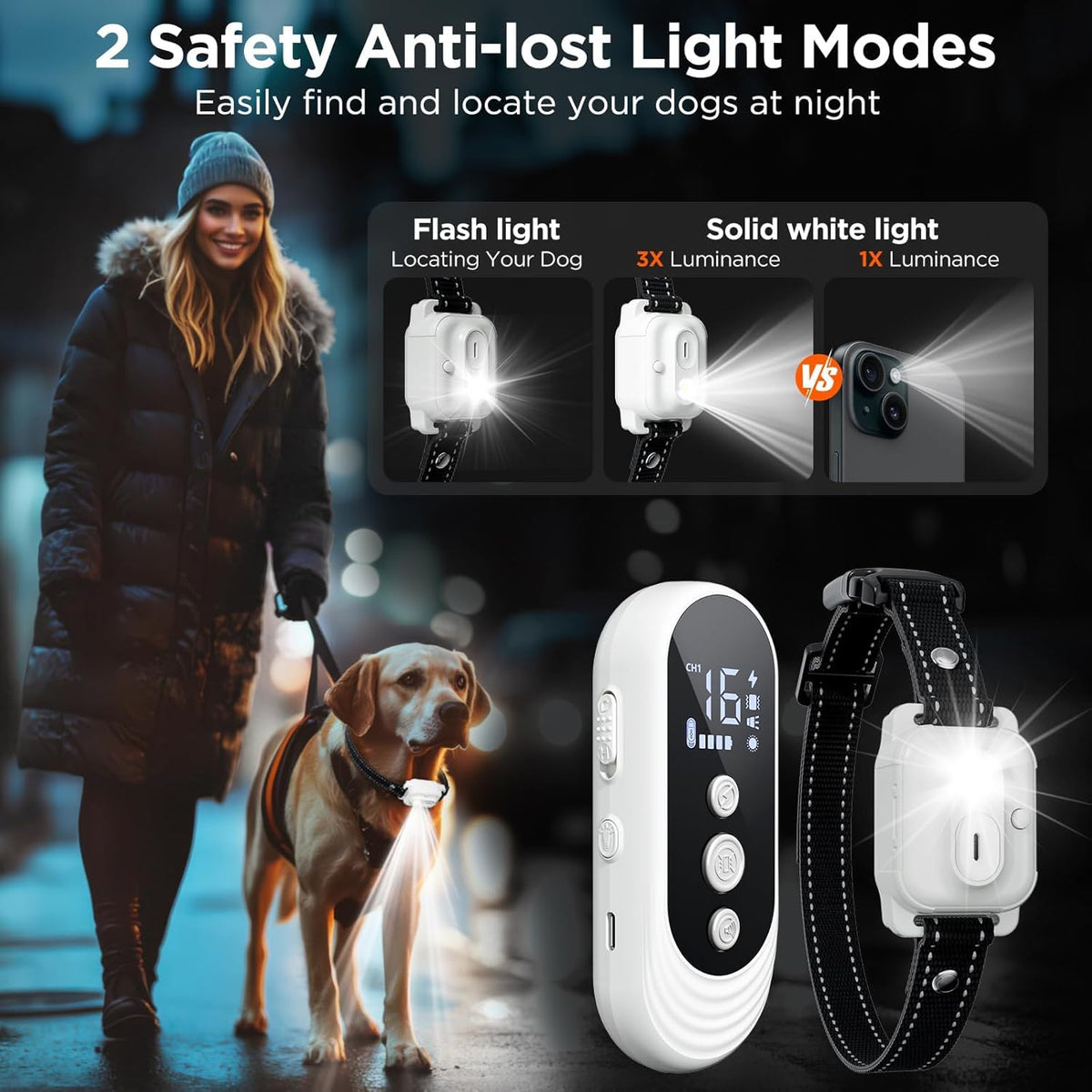 Remote Dog Training Collar with Beep, Vibration & Light – 3300ft