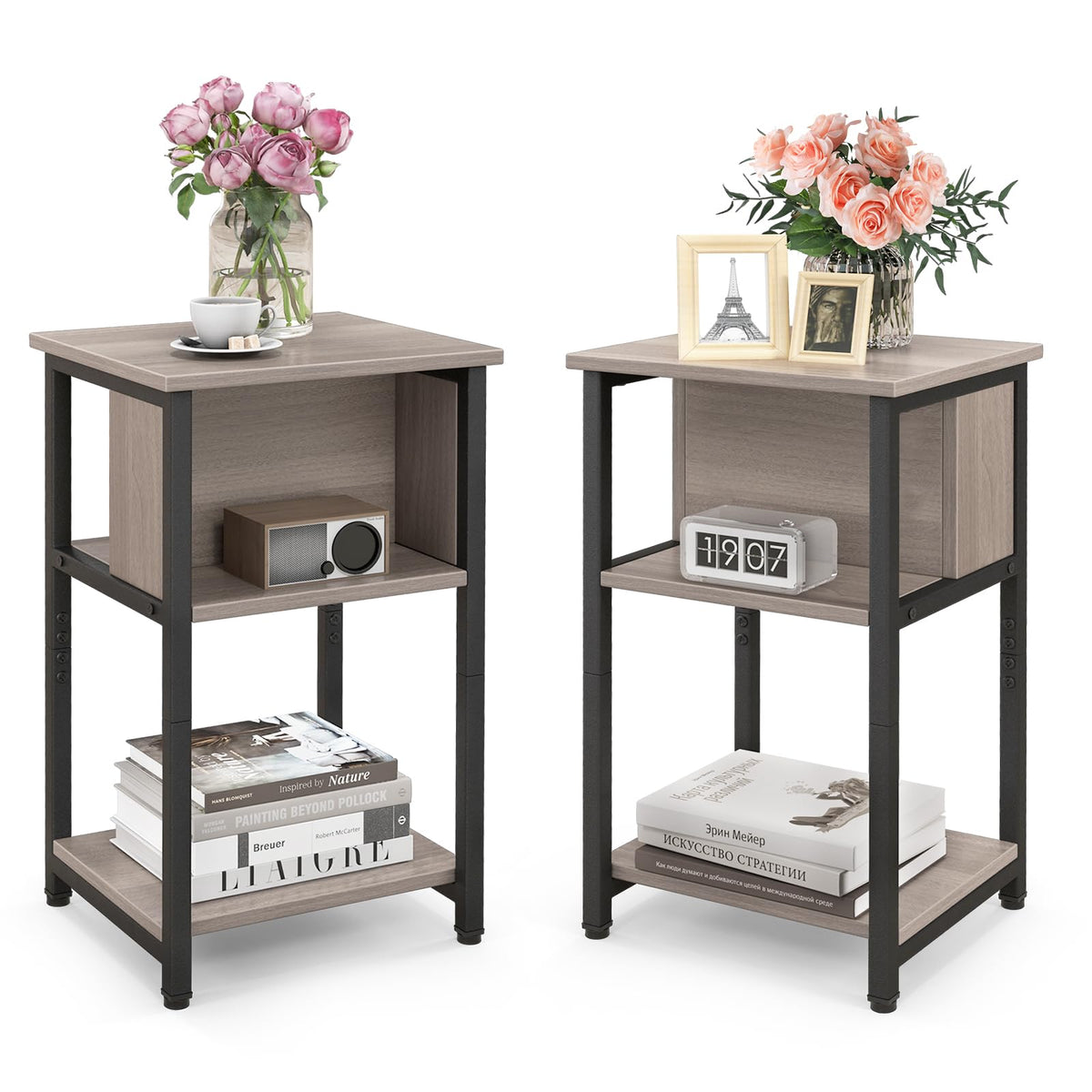3-Tier Narrow Bedside Tables – Set of 2