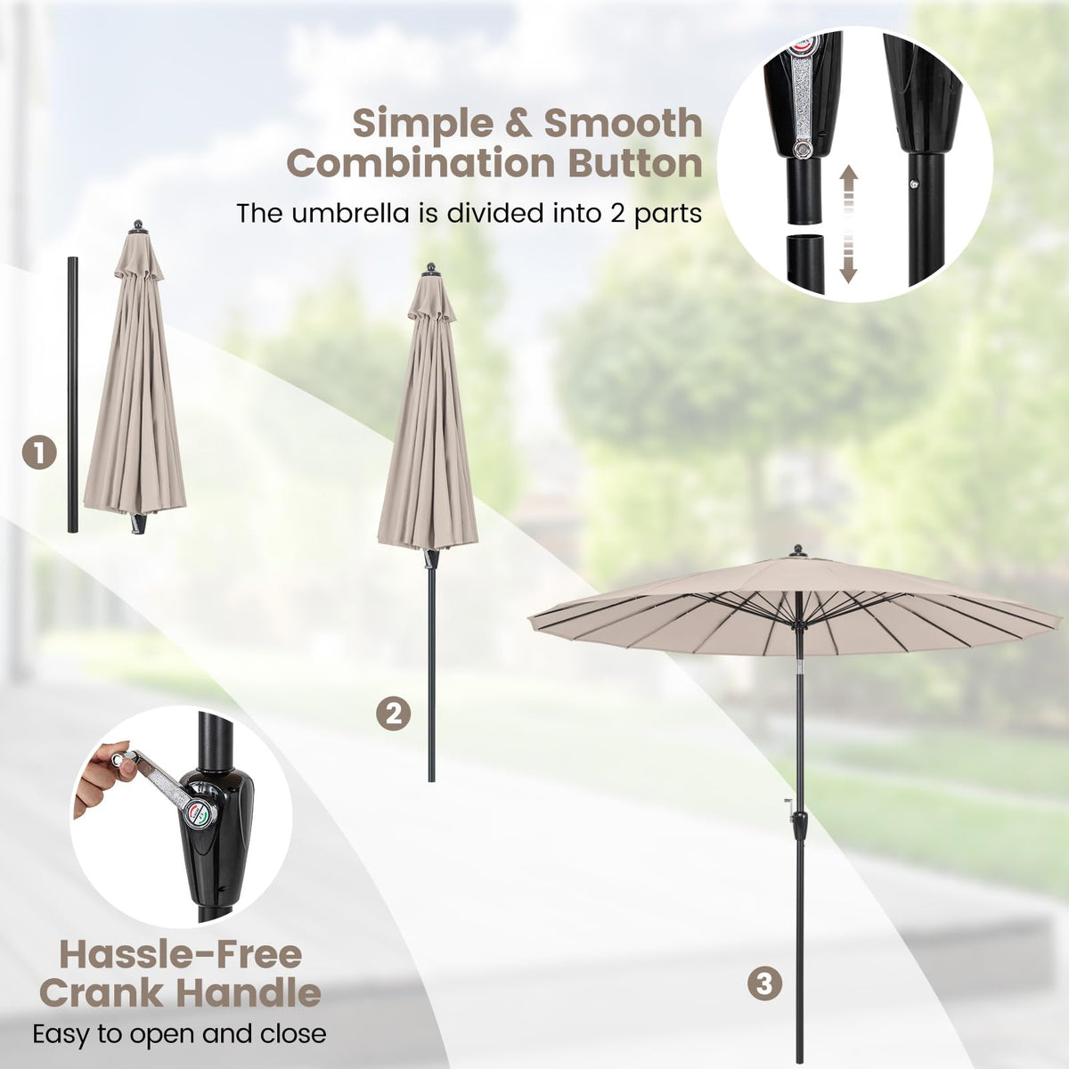 2.7 m Patio Umbrella with 18 Fibreglass Ribs, Tilt & Crank