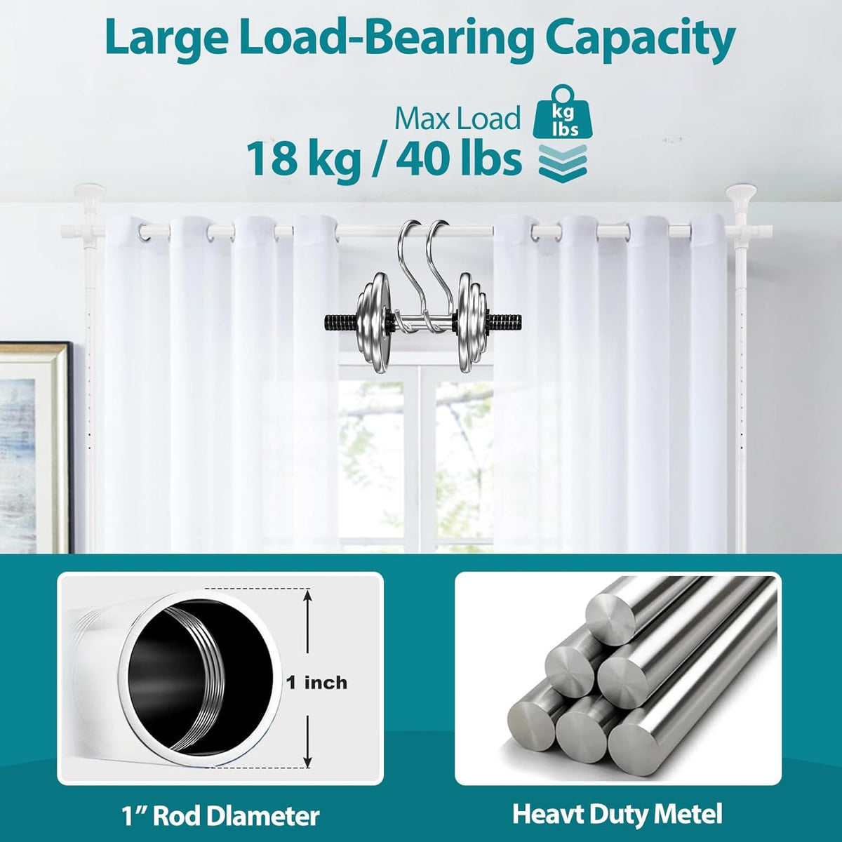 No-Drill Floor-to-Ceiling Curtain Divider Frame – Black or White