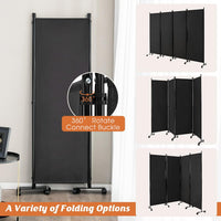 Giantex 4-Panel Folding Room Divider, 1.73m Rolling Privacy Screen with Lockable Wheels, Portable Wall Divider and Separator, Freestanding Privacy Protection for Living Room, Bedroom, Office (Black)
