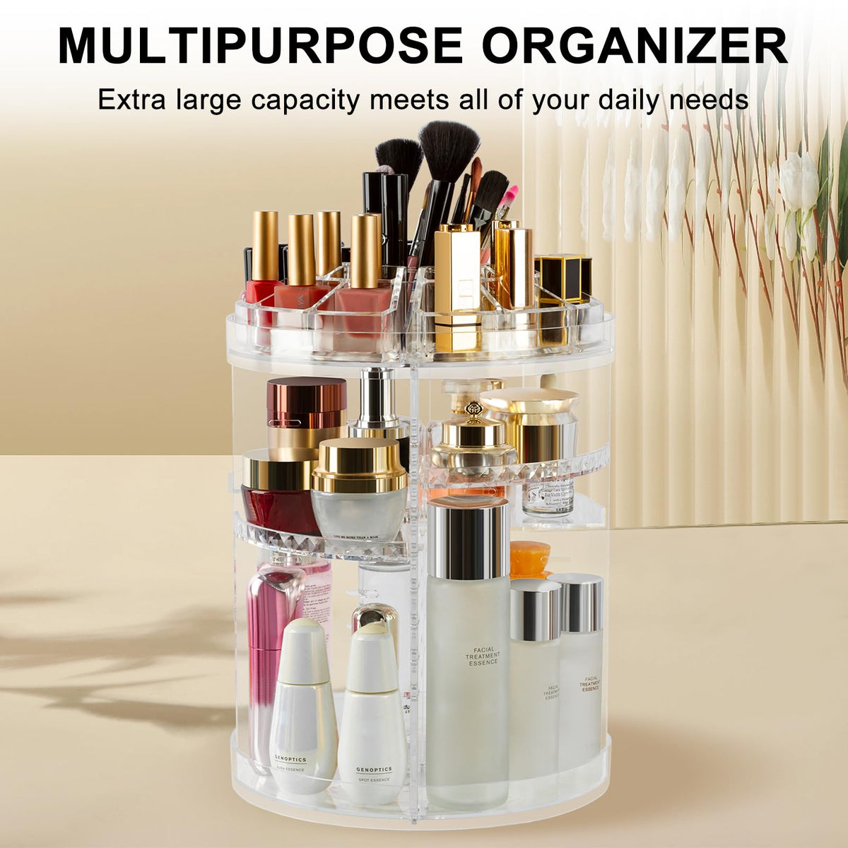 360° Rotating Adjustable Makeup Organiser – 8 Tiers