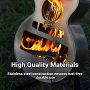 Portable Stainless-Steel Guitar-Style Wood Fire Pit with Carry Bag