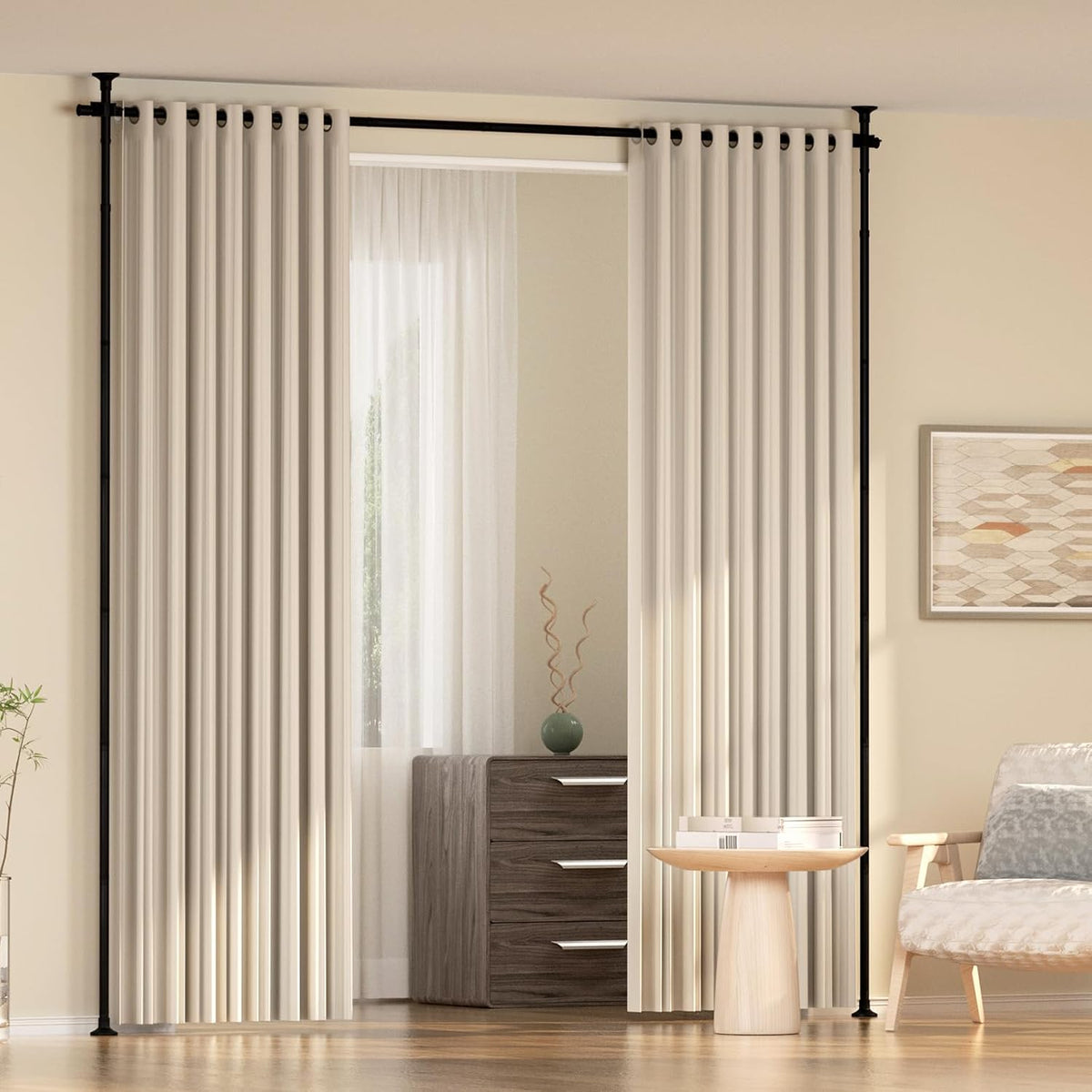 No-Drill Curtain Divider Frame – 71–188cm Wide, 1.2–3m High
