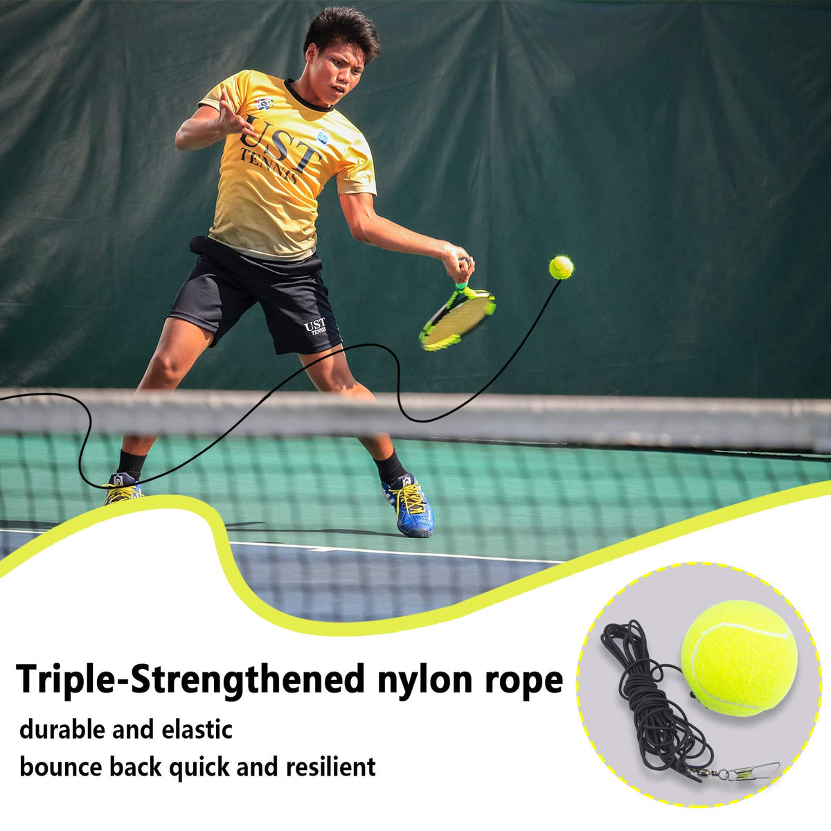 Tennis Rebound Trainer with Base, 4 Balls & Elastic Ropes