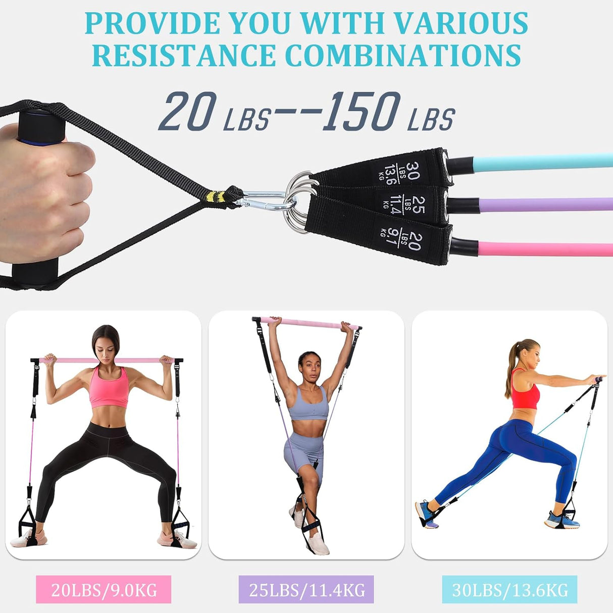 Pilates Bar Kit with 3 Set Resistance Bands, Multifunctional Pilates Workout Equipment for Women Men, Exercise Bands Set for Home Gym Fitness Yoga Strength Training