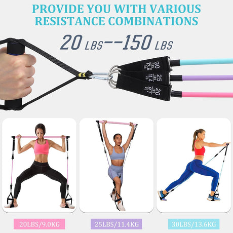 Pilates Bar Kit with 3 Set Resistance Bands, Multifunctional Pilates Workout Equipment for Women Men, Exercise Bands Set for Home Gym Fitness Yoga Strength Training