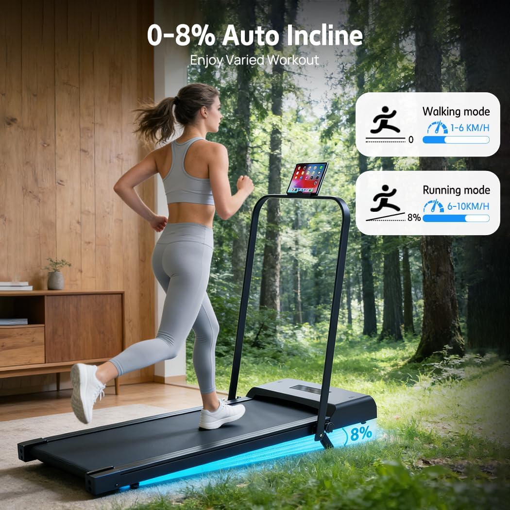 PORIYA Treadmill Electric Walking Pad Ultra Slim Foldable Walking Pad Adjustable Speed LED Display Portable Treadmill for Home Small Space Apartment Workout Black/Pink