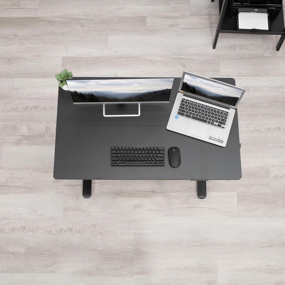 Electric Height Adjustable 102cm x 61cm Stand Up Desk, Complete Standing Workstation with Memory Controller, Black 2 Part Top, Black Frame