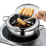 Deep Fryer Pot - Japanese Tempura Small Deep Fryer Stainless Steel Frying Pot With Thermometer,Lid And Oil Drip Drainer Rack for French Fries Shrimp Chicken Wings and Shrimp (24cm/9.4inch)