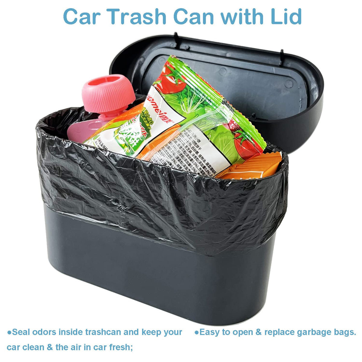 Compact Lidded Car Bin with 120 Liners & 4 Hooks