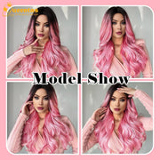 24-Inch Centre-Part Wavy Synthetic Wig – Pink