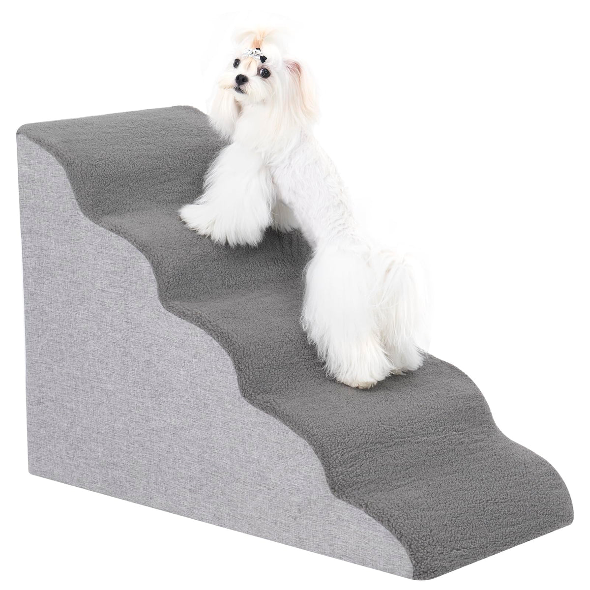 5-Tier Grey Foam Pet Stairs for Beds & Couches