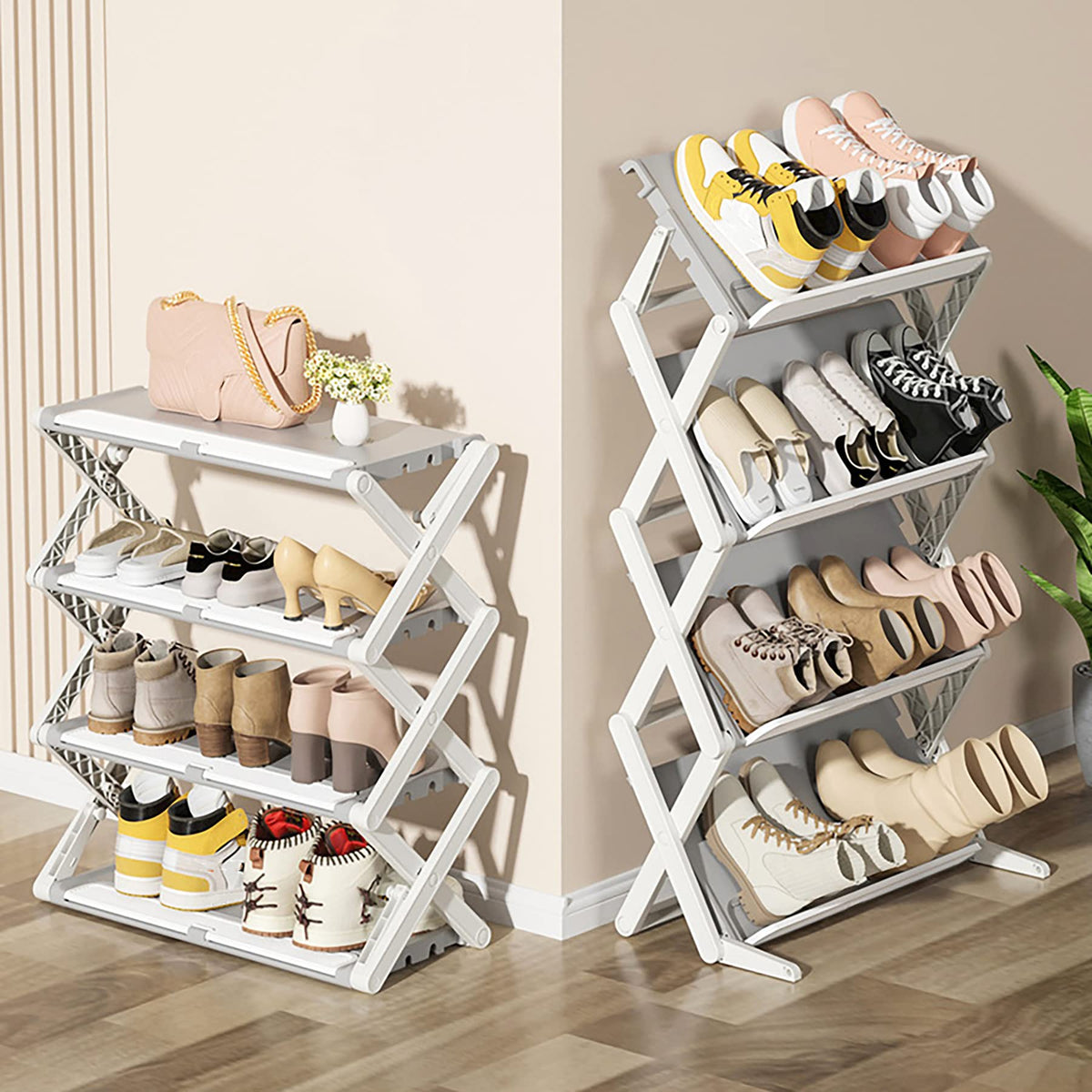 4-Tier Foldable Shoe Rack – 10–12 Pairs, Brown