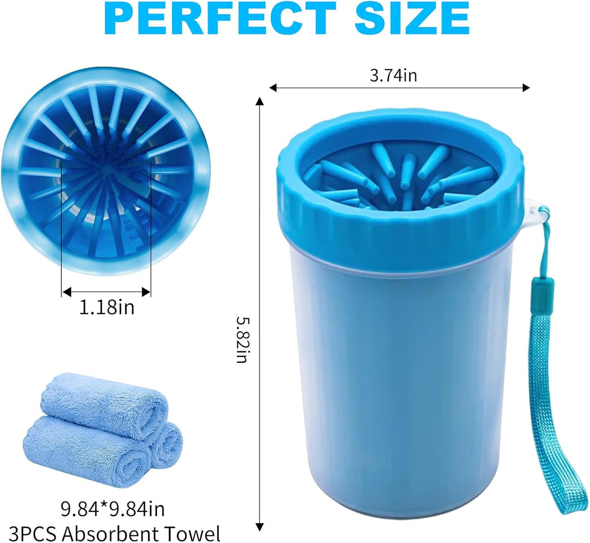 Silicone Dog Paw-Cleaning Cup with 3 Absorbent Towels