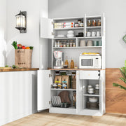 Tall Pantry Cabinet, Kitchen Cabinet with Outlets, USB Ports, Anti-Tipping Kits & 3-Position Adjustable Shelves, Freestanding Buffet Cupboard with Hutch, Microwave Cabinet Dining Room