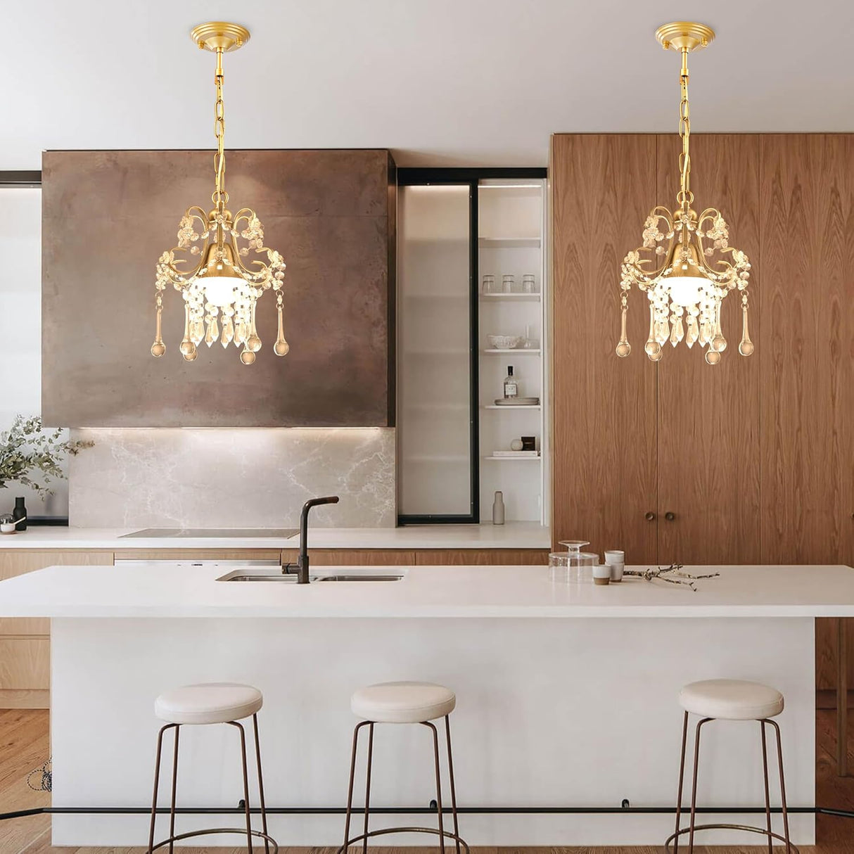 Jiinoo Mini Crystal Chandeliers, Luxury K9 Clear Hanging Crystal Chandelier Light, Pendant Light Ceiling Fixtures for Staircase Hallway Entryway Dining Room Office Porch Foyer Closet Kitchen