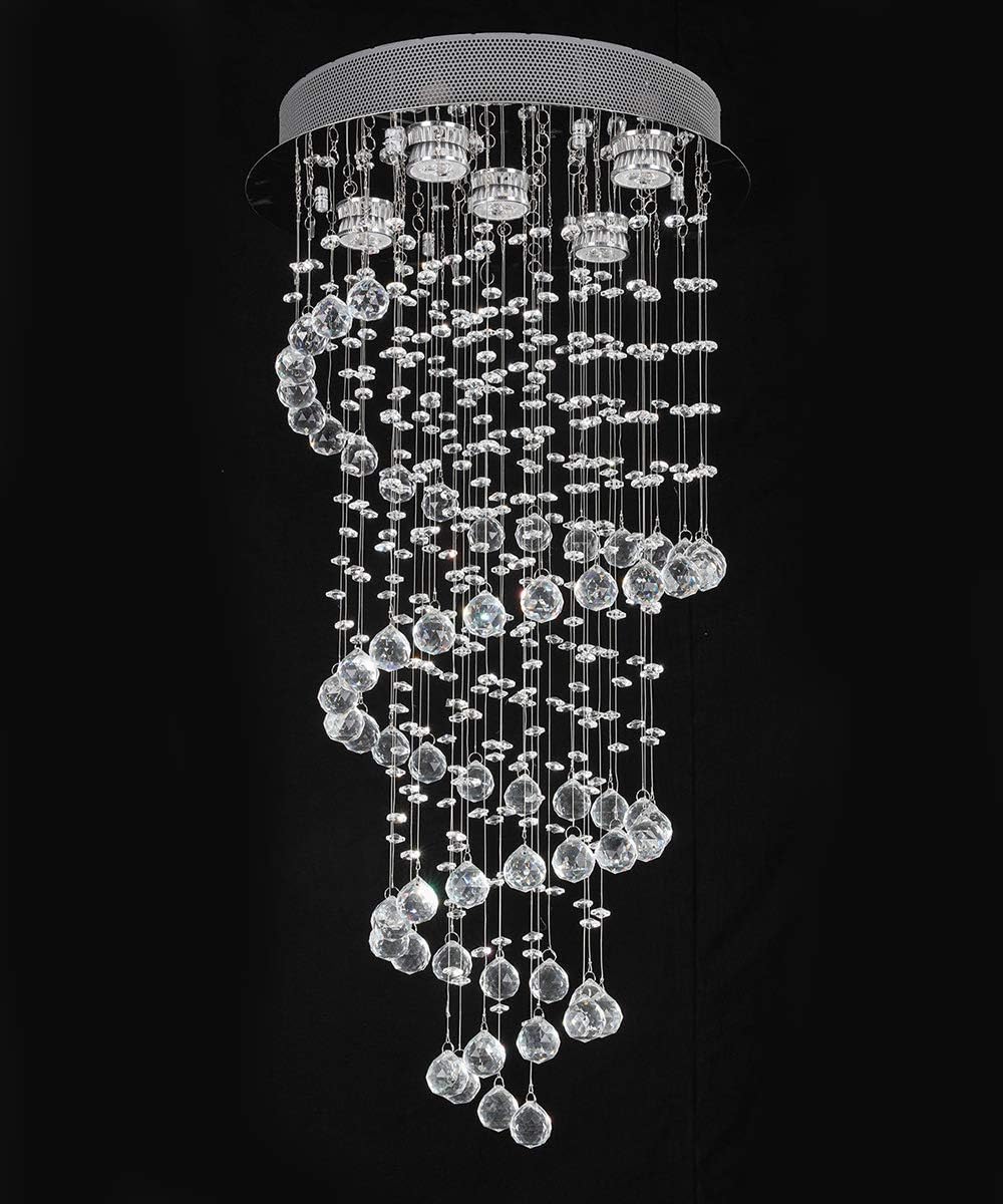 Elegant Spiral Crystal Chandelier Lights, Clear K9 Crystal Raindrop LED Ceiling Lights Chrome Flush Mount Pendant Lamp Fixture for Livingroom Dining Room Hallway Stairway Foyer D40cm H80cm A1A9