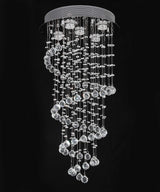 Elegant Spiral Crystal Chandelier Lights, Clear K9 Crystal Raindrop LED Ceiling Lights Chrome Flush Mount Pendant Lamp Fixture for Livingroom Dining Room Hallway Stairway Foyer D40cm H80cm A1A9