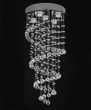 Elegant Spiral Crystal Chandelier Lights, Clear K9 Crystal Raindrop LED Ceiling Lights Chrome Flush Mount Pendant Lamp Fixture for Livingroom Dining Room Hallway Stairway Foyer D40cm H80cm A1A9