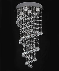 Elegant Spiral Crystal Chandelier Lights, Clear K9 Crystal Raindrop LED Ceiling Lights Chrome Flush Mount Pendant Lamp Fixture for Livingroom Dining Room Hallway Stairway Foyer D40cm H80cm A1A9